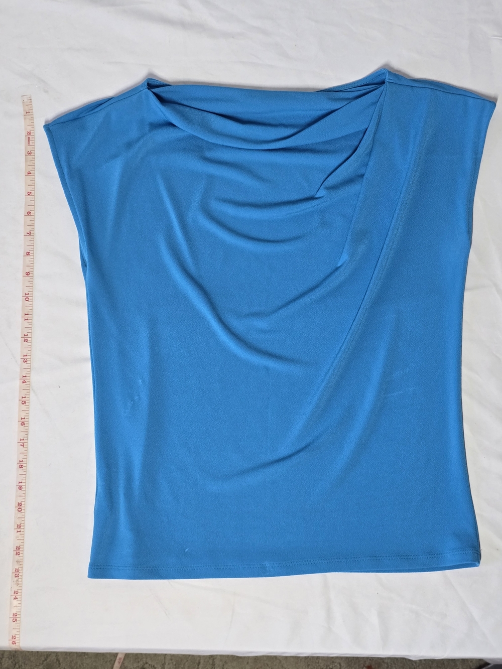 Ann Taylor Blue Draped Cap-Sleeve Tank